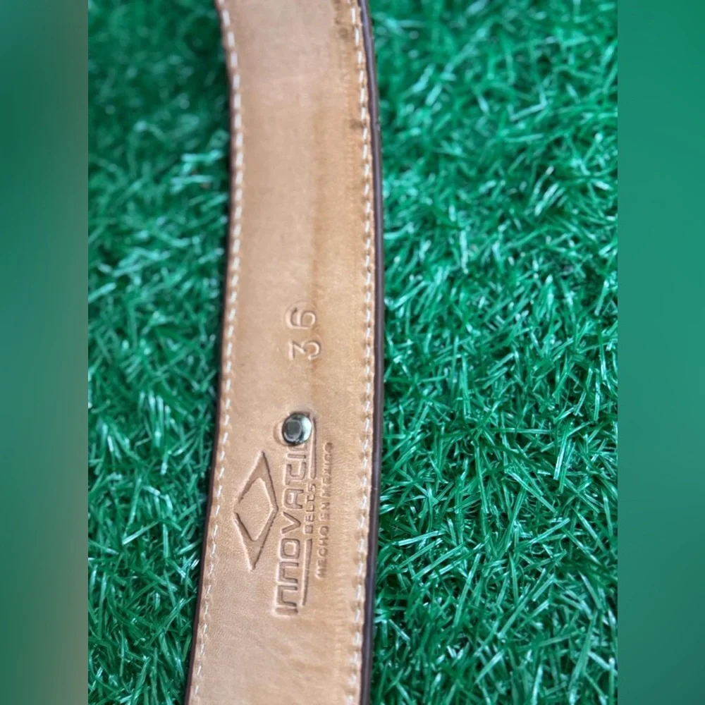 Vintage Brown‎ Leather Belt with Silver Buckle Size 36